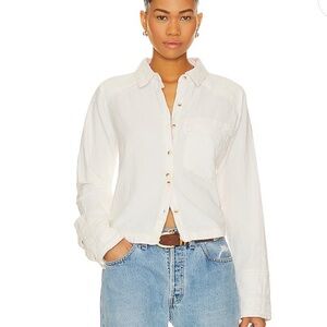 Free People Classic Oxford Top in Ivory Combo Button Down Blouse